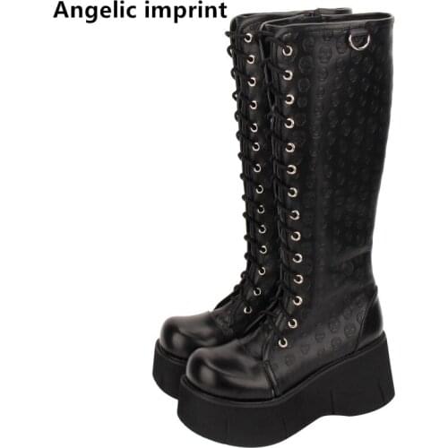Angelic imprint handmade mori girl Women Gothic motorcycle punk boots lady lolita Boots woman high heels pumps print shoes 8cm