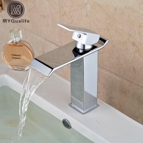 Free Shipping Wholesale And Retail Chrome Finish Waterfall Bathroom Faucet Bathroom Basin Mixer Tap with Hot and Cold Water