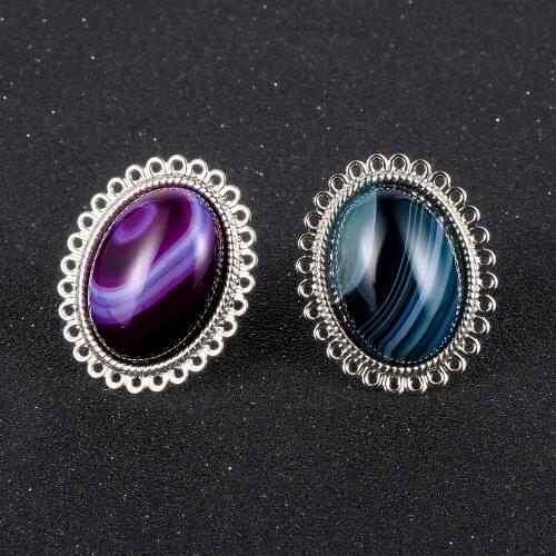 BOHO Natural Gem Stone Rings For Men Women 2.5cm Big Onyx Opal Crystal Tiger Eye Stone Ring Female Wedding Party Jewelry 2020