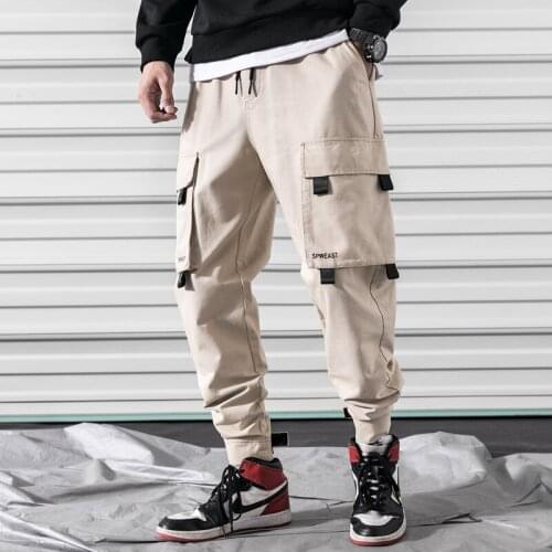Mens Cargo Pants Fashion Streetwear Joggers Men Elastic Waist Big Pocket Trousers K005