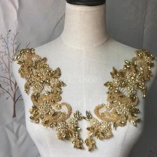 Fast ship good quality Mia012# gold beads luxury front cutting accessory for wedding bridal /fashion designer