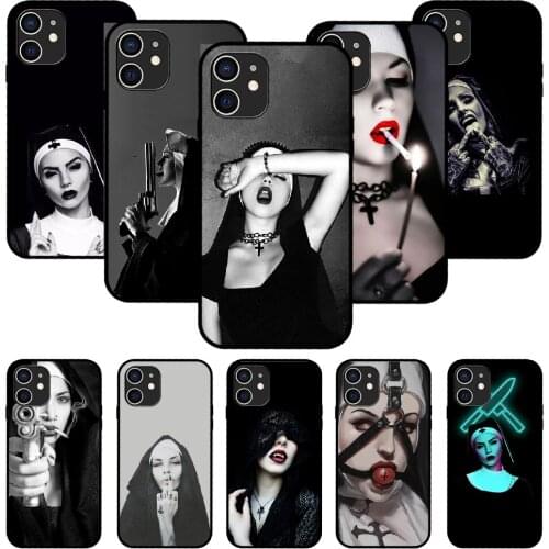 For iPhone 11 12 8 Plus Mini Pro X XR XS Max 4 5 7 6 6S 8 SE Phone Case Black Cover Bumper Soft Prime Sister Nun Sexy Girl