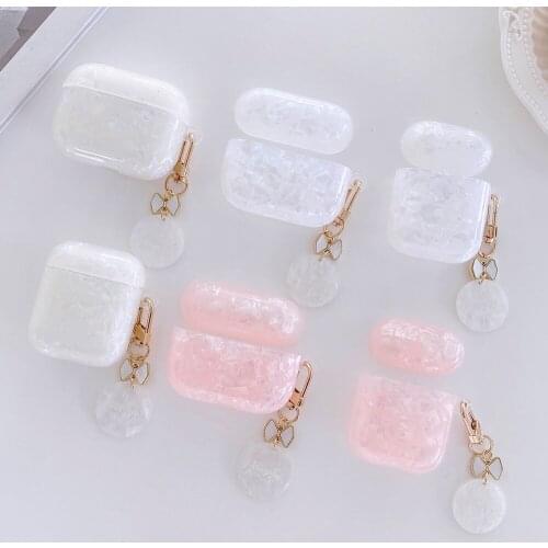 Luxury Glossy Shell Pattern Headset For Apple Airpods Pro Case Bluetooth Earphone Case For Airpod 2 Cover Cute Bracelet Keyring