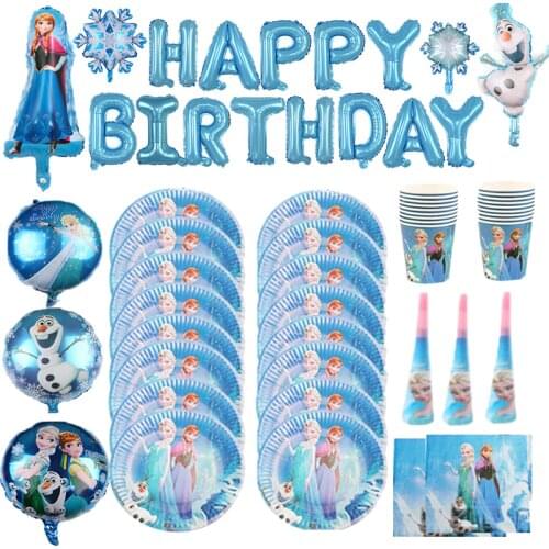 Disney Frozen Girls Birthday Party Decorations Gift Bag Paper Cups Plates Spoon Cartoon Aisha Anna Disposable Tableware Supplies