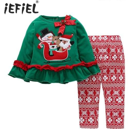 Infant Newborn Baby Christmas Clothes Girls Christmas Clothes Set Santa Claus Print Tops Pants Kid Xmas Set 3pc Outfits