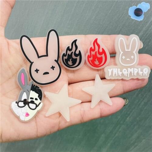 Hot Sale Luminous Bad Bunny Rabbit Cartoon PVC Shoe Charms Noctilucent Stars Glowing On Night Shoes Accessories DIY Croc Jibz