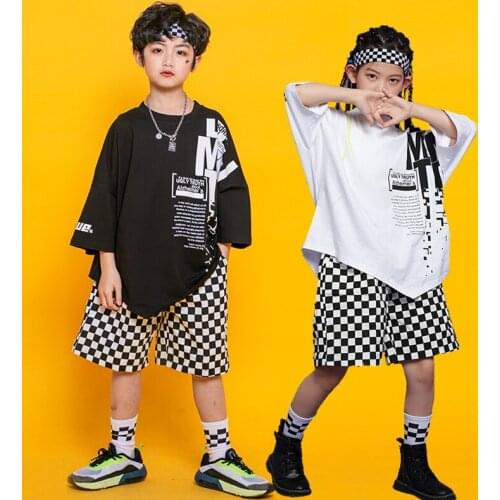 Graphic Grid Jazz Dance Costume Kids Hip Hop Practice Wear Street Dance Stage Shows Clothing Hip Hop Rave Clothes