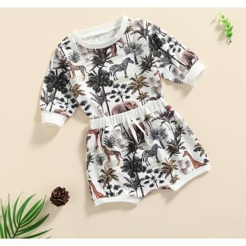 Fashion Newborn Baby Boy Clothes Set Animals Printed Long Sleeve T-shirt Top+Casual Shorts Infant Clothing Outfits 0-24M