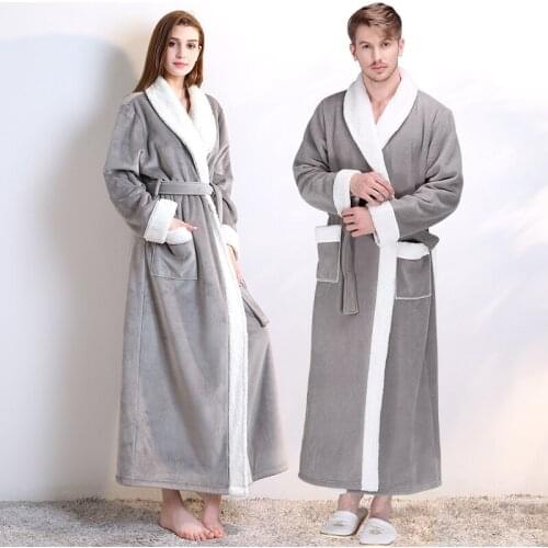 Flannel Sleepwear Long Sleeve Home Dressing Gown Winter Soft Women Men Thick Warm Kimono Bathrobe Lovers Nightwear Sexy Robe