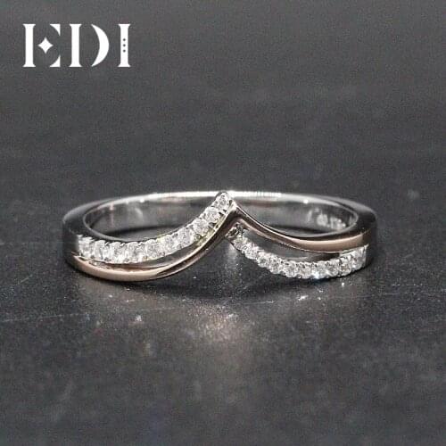 EDI 14k Two Tone Gold Diamond Wedding Ring Band V Letter Design White Gold Rose Gold 0.126ctw G/SI Diamond Ring