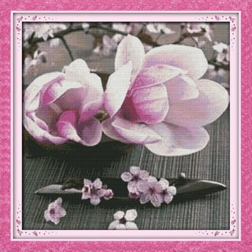 Love of Magnolias Flower Canvas Cross Stitch Kit Art Crafts Accurate Printed Embroidery DIY Handmade Needle Work Home Decor