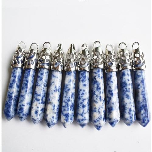 Wholesale 10pcs/lot Fashion good quality natural Sodalite stone Hexagonal pillar charms pendants 12x50mm for jewelry making