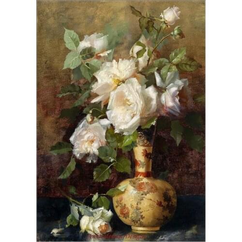 Full Embroidery Counted Cross Stitch Kits Needlework - Crafts 14 ct Aida DIY Arts Handmade Decor - White Roses in a Vase