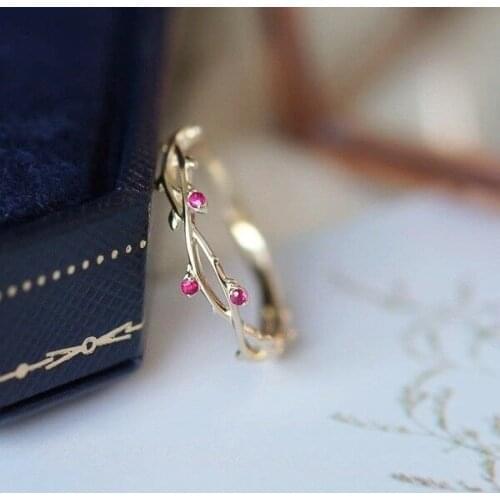 Simple Fashion Red Bridal Wedding Leaf Ring Anniversary Gift Sz5-10Female Band Rings Jewelry Glamour Gift