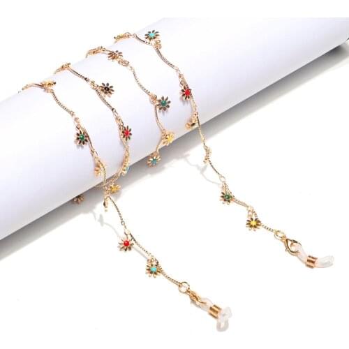 Glasses Strap with Flower Pendant Sunglasses Chain Necklace Mask Lanyard Metal Rope