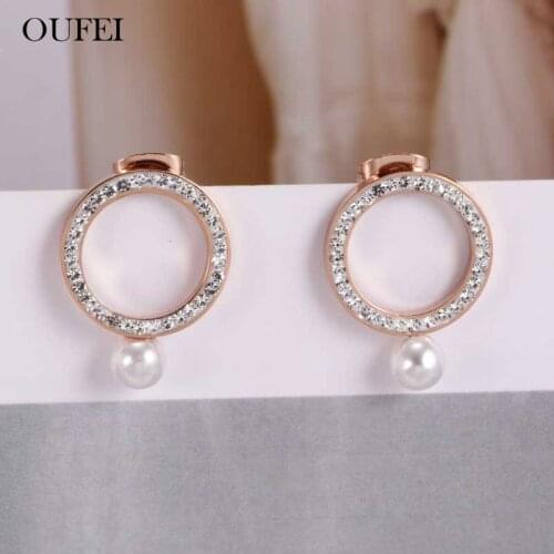 OUFEI Rose Gold Pearl Earrings For Women Stainless Steel Jewelry Stud Earrings 2019 Fashion Accessories Free Shipping