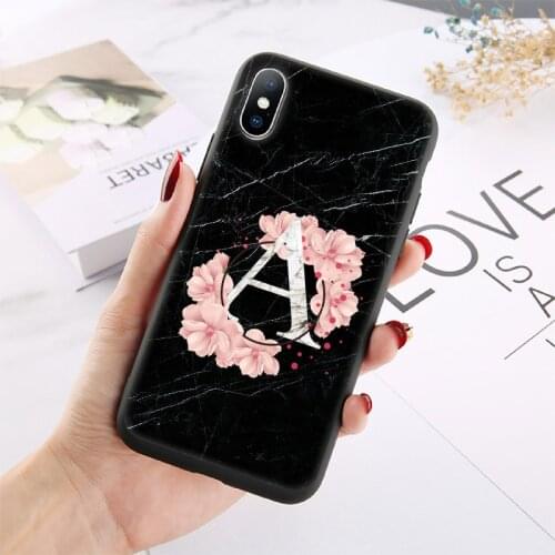 Custom Marble Flower Wreath Initials Alphabet Phone Case Cover For iPhone 12 XS Max XR 11 Pro Max 8 8Plus X 7Plus oft Silicone