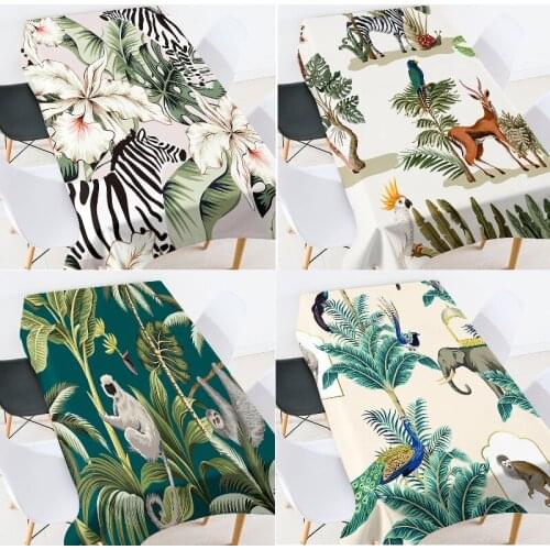 Green plants and animals table cloth christmas tablecloth room decor aesthetic tablecloth rectangular purple tablecloth table