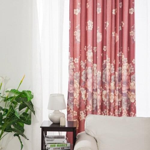 Modern Curtains for Living Dining Room Bedroom Japanese Style Simple Cherry Blossom Cotton and Linen Printed Fabric Curtains