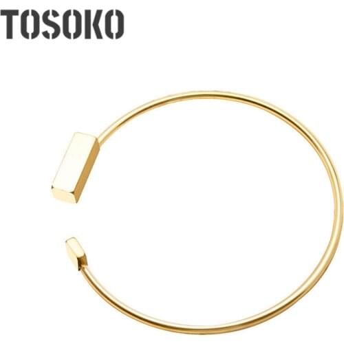 TOSOKO Stainless Steel Jewelry Drawing Geometric Square Rectangular Block Bracelet Womens Fashion Oopening Bracelet BSZ044(2)