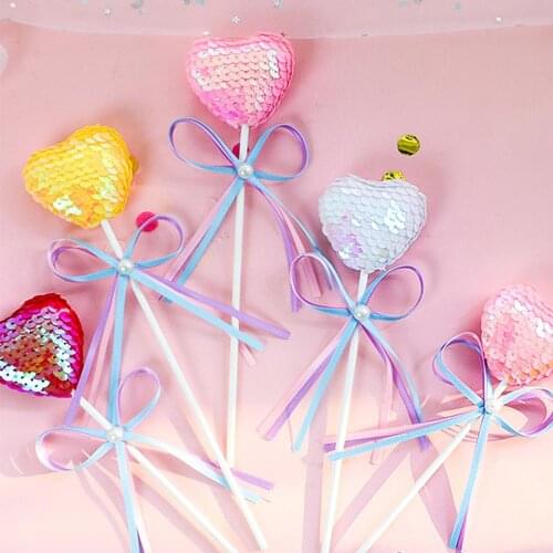 2pcs Heart Princess Theme Paillette Lollipop Foam Bow Cake Topper Birthday DIY Cake Decoration Dessert Cupcake Party Supplies
