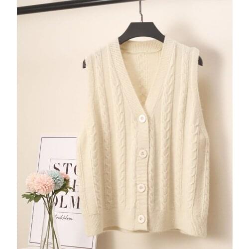 Knitted vest womens cardigan 2021 autumn and winter fashion new loose sleeveless V-neck twist stripe solid color sweater