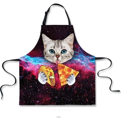 Funny Galaxy Cats 3D Print Bbq Cooking Kitchen Aprons Cook Apron For Chef Women Men Kids Sleeveless Aprons Delantal Cocina 2021