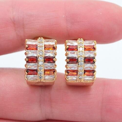 Gold Color Women Luxury White Red Cubic Zirconia CZ Huggie Hoop Earrings Jewelry