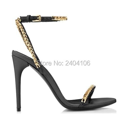 Shooegle Brand Sexy Fashion Sandalen Dames Open Toe Buckled Summer Shoes Metal Golden Chain Embellished High Heels Sandals Women