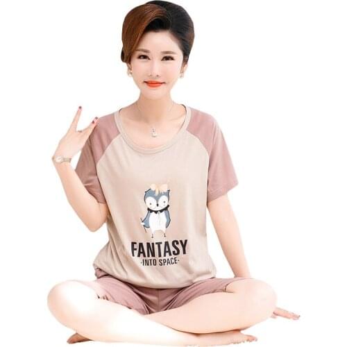 Plus Size 4XL Cotton Cute Owl Pajamas Set for Women Summer Short Sleeve Cartoon Pyjama Young Female Loungewear Homewear Clothing