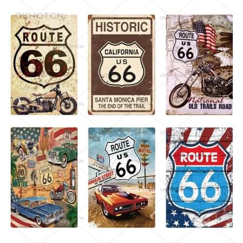 Route 66 Tin Sign Vintage Metal Sign Plaque Metal Vintage Retro Garage Wall Decor for Bar Pub Club Man Cave Gas Station