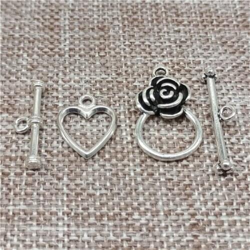 925 Sterling Silver Rose Flower Toggle Clasps Love Heart Toggle Clasps for Bracelet Necklace