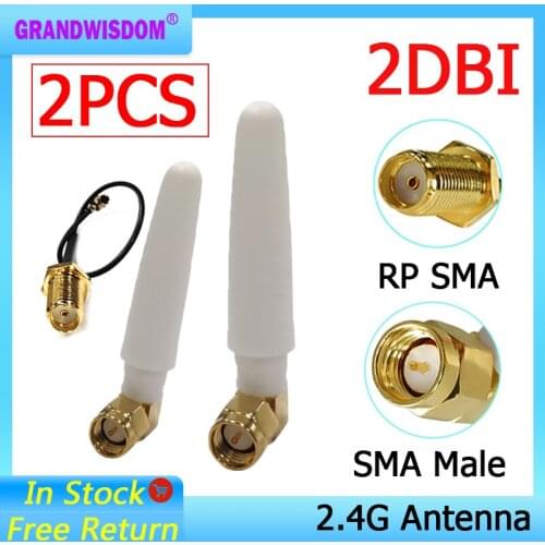 2pcs 2.4Ghz antenna Wifi 2dbi SMA Male connector white 2.4 ghz antena Router Antenna +21cm RP-SMA Male Pigtail Cable