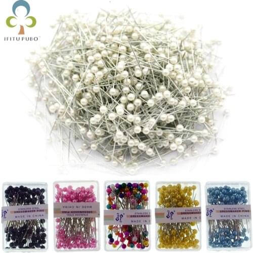200pcs 36mm Sewing Head Pin Round Pearl Straight Pins Stainless Steel +PVC Multicolor Craft Pins Needle Sewing Tools GYH