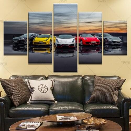 5Pcs Luxury Cars Poster Wall Artwork Canvas HD Printed One Piece Oil Painting Home Decor For Living Room Modern Modular Picture
