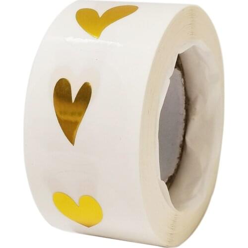 500 Pcs/roll Round Transparent Gold Heart Adhesive Sticker Cute Sealing Label Sticker for Envelope Gift Decor Stationery Sticker