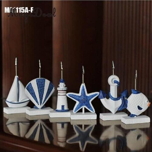 6Pcs/Set Beach Theme Wedding Name Place Card Holder Memo Clip Table Ornament