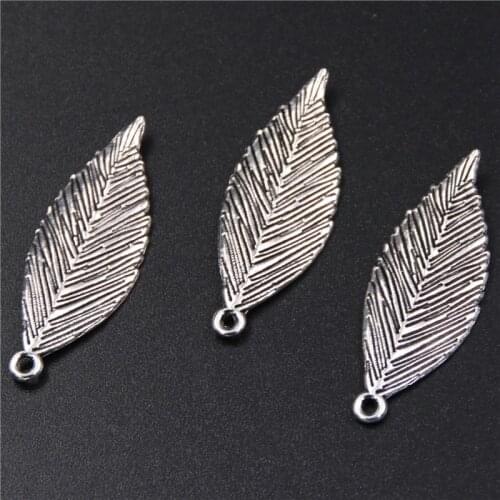 8pcs Silver Plated Leaves Charm Retro Necklace Earrings Pendants DIY Metal Jewelry Handicraft Making 35*13mm A288