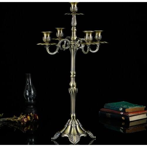 Antique Brass Metal Alloy Candle Holder With Five Cups European Home Decorative Zinc Alloy Small Middle Large Candle Holders