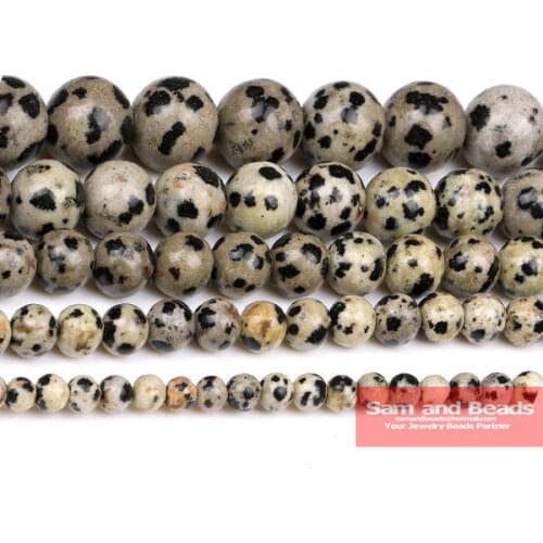 Free Shipping Natural Stone Smooth Round Dalmation Beads 16" Strand 4 6 8 10 12MM Pick Size For Jewelry Making DJB01