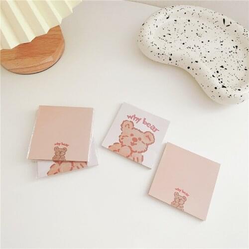 Cartoon Cute Why Teddy Bear Memo Pad School Notebook Kawaii Mini Square Notepad Office Message Paper Student Stationery 50sheets