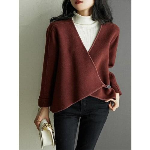 Women Spring Autumn Irregularly Wrapped Single-Button Blouses Female Loose Long Sleeve Outwear Lady Chic Jacket Tops Winter Coat