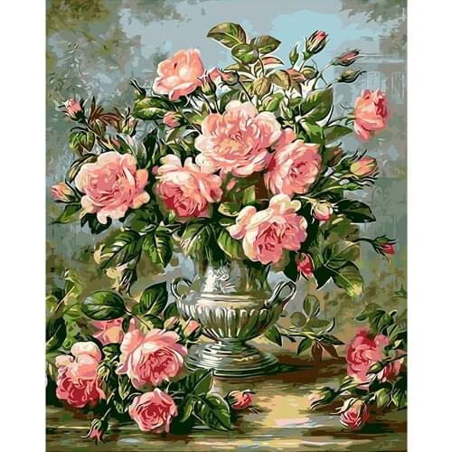 Flower In Vase DIY Cross Stitch Embroidery 11CT Kits Craft Needlework Set Printed Canvas Cotton Thread Home Decoration Room