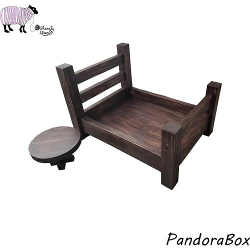 Wooden Bed Newborn Photography Props Infant Baby Boy Girl Photo Shoot Wood Table+Bed Sets fotoshooting Studio Posing Basket Prop