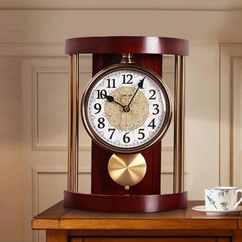 European Retro Table Clock Living Room Office Mute Desktop Pendulum Desk Clock Bedroom Table Watch Simple Quartz Wall Clock Gift