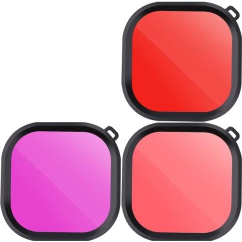 3 PCS Lens Filters Pink Purple Red 3 Color Square Housing Diving Lens Filter Kits for GoPro HERO8 Black