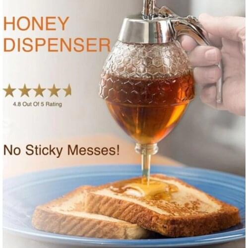 Crystal Honey Dispenser and Warmer Set Bee Drip Squeeze Bottle Honey Jar Container Storage Pot Stand Holder Syrup Bee Pot Jar 3