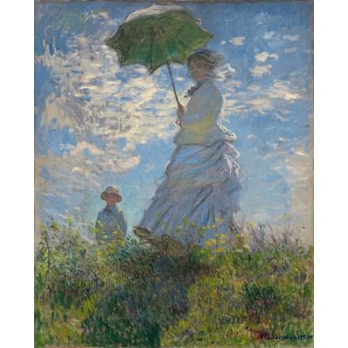 Impressionist Famous Oil Painting Reproduction Woman with a Parasol - Madame Monet and Her Son by Claude Monet Hand Painted