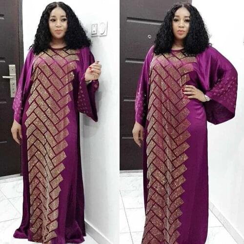 African Dress Dashiki For Women Abaya Diamonds Maxi Robe Loose Arab Satin Africa Clothes Traditional Ladies Dress Plus Size New