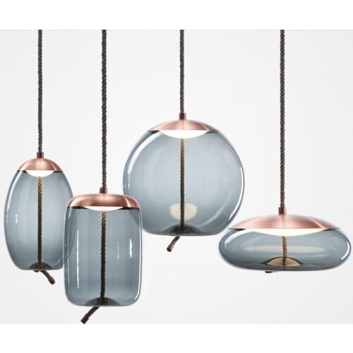 Postmodern Creative study dining room restaurant bar model bedside beautiful decorative Simple hemp rope glass LED Pendant Light